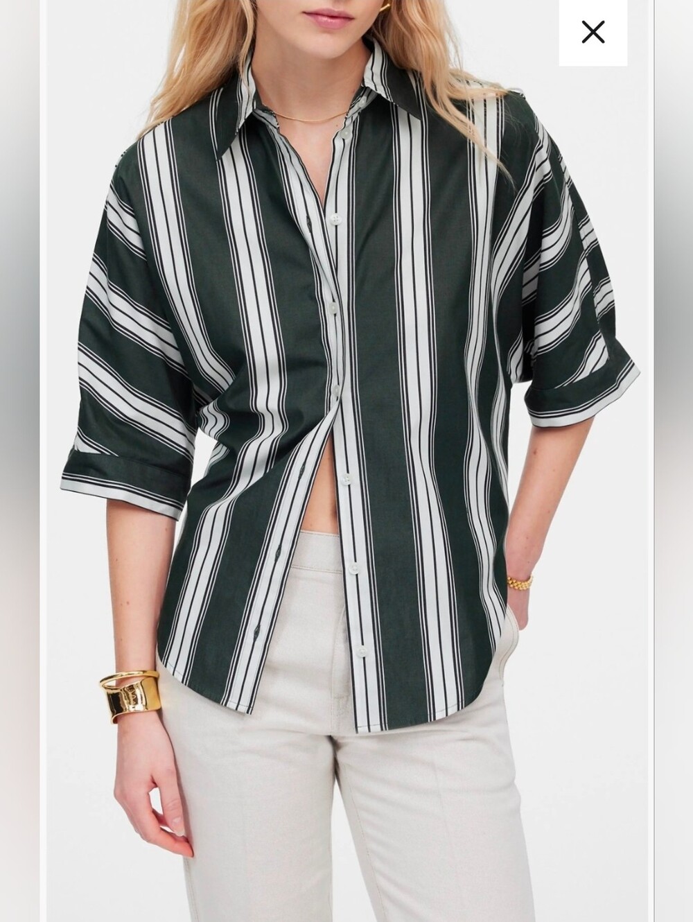 Madewell Stripe Oversize Short Sleeve Button-Up Shirt
